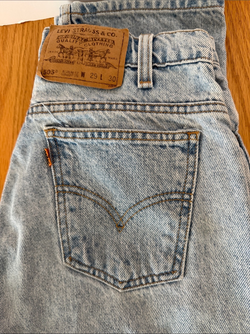 Levi's Vintage Orange Tag 1995 Light Blue 505 Straight Back Pocket Jeans 29x30